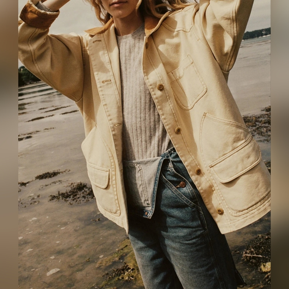 Doen Pascual barn Jacket in cream, xxlarge cargo canvas utility chore coat